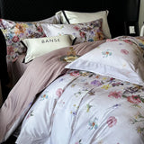 Popxstar  Premium 1000TC Egyptian Cotton American Oil Painting Style Flower Print Bedding Set Duvet Cover Bed Sheet Set Pillowcases 4Pcs