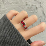 Popxstar Kpop 90s Grunge Aesthetic Irregular Liquid Metal Heart Moonstone Open Ring For Women Luxury Vintage Jewelry EMO Y2K Accessories