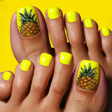 Popxstar  24pcs Square Fake Toenails Art Datachable Fashion Colorful Stripe False Nail Tips with Shiny Powder Design Short Press on Nails