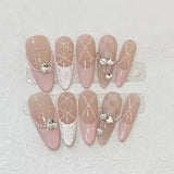 Popxstar  10Pcs Long Almond Handmade Press on Nails Fake Nails with Rhinestone Wearable Stick-on Nails False Nail Накладные Ногти Uñas