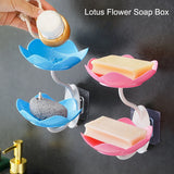 Popxstar  Creative Lotus Flower Soap Box 2 Tier Serving Tray Utensil Holders Suction Wall Tray Floral Soap Dish Shelf Holders Soap Holder