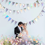 Popxstar  Iridescent Party Decorations Holographic Hanging Triangle Pennant Banner Flags Bunting Garland for Birthday Disco Party Supplies