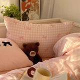 Popxstar  Plaid Bow Knot Pillow Cover Korean Y2k Fashions Girlish Heart Blackpink Room Decor Sleeping Pillow Cover Bedroom Decoration Gift