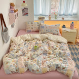 Popxstar  100% Cotton Bedding Set Cartoon Cute Animals Duvet Cover Set Bed Linen Flat Sheets Set 2 Pillowcases Single Double Queen Size