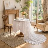 White Embossed Lace Tablecloth Polyester Ruffled Edge Table Cover Elegant Hollow Out Table Cloth for Home Party Wedding Decor