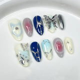 Popxstar 10Pcs Pink Almond Handmade Press on Nails Bow Fake Nails with Rhinestone Decoration Wearable Stick-on Nails False Nail 네일팁