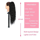 Popxstar 26inch Drawstring Clip in Ponytail Hair Extensions for Black Women Natural Synthetic Water Wave Ponytail Black Blonde Horse Tail