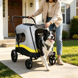 2 Sizes One-click Folding Dog Stroller 4 Wheels Dog Jogger Wagon Stroller Breathable and Visible Mesh for Small to Large Dogs Pet Jogging Carriage Stroller