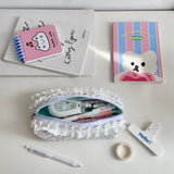Popxstar Korean Lace Floral Pencil Case Portable Fabric Ruffle Stationery Organizer  Aesthetic Study Pen Bag for Students Back To School