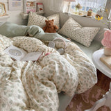 Popxstar  Class A simple high-end three-layer yarn bedding four-piece set, bed sheet quilt cover, dormitory three-piece set