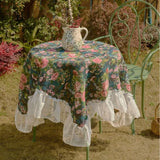 Popxstar  1PC Tablecloth Jacquard Green Flower Camping Outdoor Tablecloth Lace Ruffle Edge Multi-purpose Cover Bedside Table