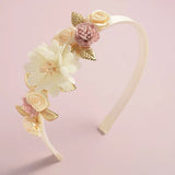 Popxstar New Handmade Flower Girls Headbands Cute Pearl Feather Wedding Crown Princess Dance Party Headwear Fashion Hoop Accessories