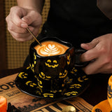 Popxstar  Creative Halloween Ceramic Mug Disc Set Household Kitchen Coffee Cup Plates Pumpkin Bat Milk Oat Breakfast Cup Set Festival Gift