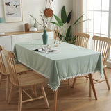 Popxstar Christmas Green Cotton Rectangle Tablecloth Tassel Washable Table Cover for Kitchen Dinning Picnic New Year Christmas Decoration