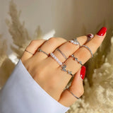 Popxstar Bohemian Butterfly Pearl Rings Set for Women Shine Pearl Gothic Vintage Plated Retro Rhinestone Simple Finger Jewelry Gift
