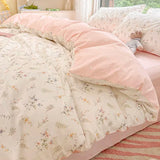 Popxstar Ins Pink Flowers Bedding Set Flat Bed Sheet Duvet Cover Twin Full Queen Nordic Bed Linen Boy Girl Bedding Sets Flower Cherry