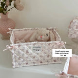 popxstar Square Storage Basket Cotton Stripe Sorting Basket Lace Flower Desktop Box Home Supplies