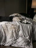 Popxstar  High Precision Damask Egyptian Cotton Flowers Embroidery Luxury Bedding Set Duvet Cover Flat/Fitted Bed Sheet Pillowcasess 4Pcs