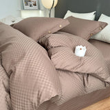 Popxstar High Quality Plaid Jacquard Bedding Set 100% Cotton High End King Size Duvet Cover Set with Sheets Skin Friendly Bedding Sets