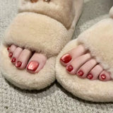 Popxstar  Glossy Red Cat's Eyes Fake Toenails 24Pcs Simple Charm Press On Toe Nails Women Girls Summer Barefoot Decor Stick-on False Nails