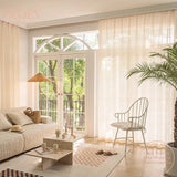 Curtain for Living Room Cotton Linen French Cream Sheer Gauze Checkered Wavy Light  Luxury Balcony Tea House Dining Room Study