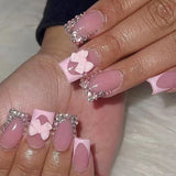 Popxstar Blush Pink False Nails Bowknot Diamond Pearl 3D Design Press on Nail Tips with Harmless Smooth Edge Nails Woman DIY Fake Nails