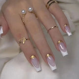 Popxstar 24pcs Gradient Fake Nails French Ballerina Nail Waterproof Faux Medium Coffin false nails Fingernails Press on Nails Tips