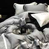 Popxstar  Luxury Satin Jacquard Bedding Set 1000TC Lyocell Cotton Soft Silky Duvet Cover Set Bed Sheet/Fitted Sheet Pillowcases 4Pcs