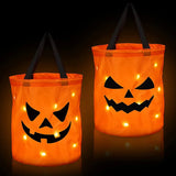 Popxstar LED Light Halloween Trick or Treat Bucket Pumpkin Candy Bags Collapsible Halloween Basket for Thanksgiving Party Gift Basket
