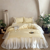 Popxstar  800TC Egyptian Cotton Brushed Bow Lace Ruffles Princess Wedding Bedding Set Duvet Cover Flat Bed Sheet Pillowcases 4Pcs