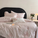 Popxstar  Premium 600TC Egyptian Cotton Luxury Flowers Butterfly Embroidery Pink Bedding Set Duvet Cover Flat/Fitted Sheet Pillowcase 4Pcs