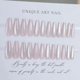 Popxstar  Glossy Cat Eyes Fake Nails Full Cover Almond Black Press on Nail Women Girls DIY Manicure Simple Wearable False Nails Tips 24Pcs