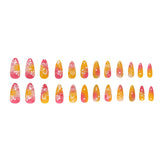 Popxstar 24pcs White Flower Fake Nail Tips Ins Yellow Pink Blush False Nails Wearable Full Cover European Almond Shaped Press on Nails