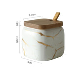 Popxstar  Creative Nordic Style Marble Pattern Ceramic Kitchen Seasoning Tank Set Wooden Cover Salt Shaker Spice Jar Kitchen Accessories
