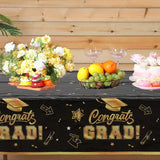 Popxstar Black Gold DisposableTablecloth Congrats Grad Graduation Cap Diploma Table Runner Class of 2025 Stars Graduation Party Supplies