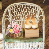 Popxstar Hand-woven Wedding Flower Basket With Handle Wicker Sundries Basket Wedding Flower Girls Basket for Home Picnic Storage Basket
