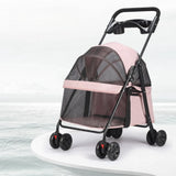 Foldable Pet Stroller for Dogs Cats 4 Wheels Breathable Mesh Dog Carrier with Cup Holder Lightweight Travel Puppy Pushchair
