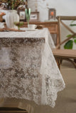 Popxstar Lace Tablecloth Rectangular White Overlay Tea Table Cover Floral Embroidery Vintage for Wedding Outdoor Party Decor Exquisite