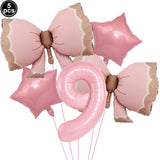 Popxstar  5pcs Bow Balloon Birthday Decorations Bow Tie Pink Balloon Bow Balloon Wedding Bride Shower Birthday Girl Decoration Bow Balloon