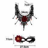 1 Set Party Accessory Dark Gothic Gothic Style Jewelry Red Rose Tassel Masquerade Mask Vintage Adjustable Lace Choker Party