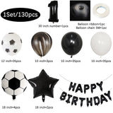 Popxstar  130Pcs Football Helium Foil Balloons Birthday Party Decorations Kids Boy 123456th Black Number Ball Soccer Party Globos Supplies