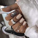 Popxstar  3D Bowknot Pearl Wearable Nail Art Fashion Leopard French Nude Almond Fake Nails Detachable Finished False Nails Press on Nails