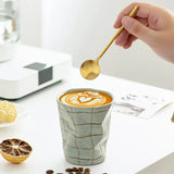 Popxstar  Japanese Handmade Rough Pottery Mugs Retro Plaid Fold Ceramics Coffee Cups Household Restaurant Milk Juice Cereal Breakfast Cups