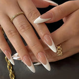 Popxstar  Nude Color Press On Nails 24Pcs Short Almond Fake Nails White French Tip Wearable False Nails Patches Women Girls DIY Manicure