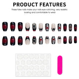 Popxstar  Red/Black Fake Nails 24Pcs Halloween Nails Press On Short Square French False Nails Patches Alloy Spider Designs for Party