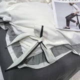 Popxstar Nordic Lace Border Solid Color Bedding Set Bowknot Girl Duvet Cover With Pillowcase Sheet Luxury Comfort Fluffy Queen Full Size