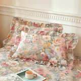 Popxstar  2pcs Flower Prints Ruffles 100% Cotton Brushed Pillowcases 48x74cm Size Cushion Cover for Bed Floral Style Pillowslip