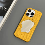Luxury 3D Rock Pattern Makeup Mirror Rose Phone Case for IPhone 17 Air 16 16E 15 14 13 12 11 Pro Max Solid Shockproof Cover