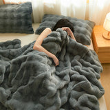 Thickened Faux Rabbit Fur Throw Blanket Cozy Plush Fuffy Bubble Blanket for Living Room Bedroom Home Decor Luxury Sofa Cover