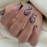Popxstar 24Pcs Short Ballet False Nails with Bow Design White French Press on Nails Wearable Square Head Full Cover Fake Nail Manicure
